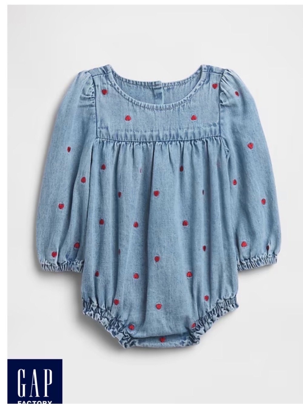 Gap Factory Baby Girl Denim Romper NWT Strawberries, Size 18-24 Months
